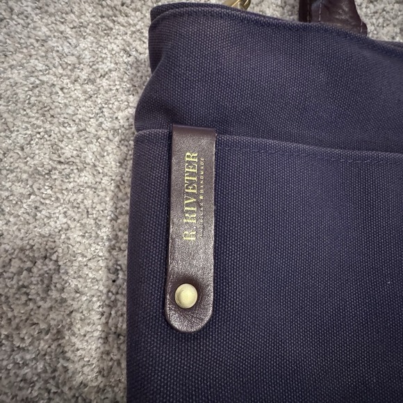 R.Riveter Otto Carry All Navy Blue Canvas Tote‎ Leather Trim Handmade USA Purse - Picture 2 of 14